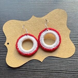 Handmade Elegant Christmas Red and White Hoop Earrings